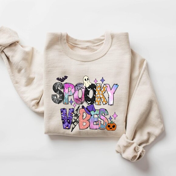 Spooky Vibes Sweatshirt, Halloween Shirt, Halloween Sweatshirt ,Halloween Retro - Picture 2 of 5
